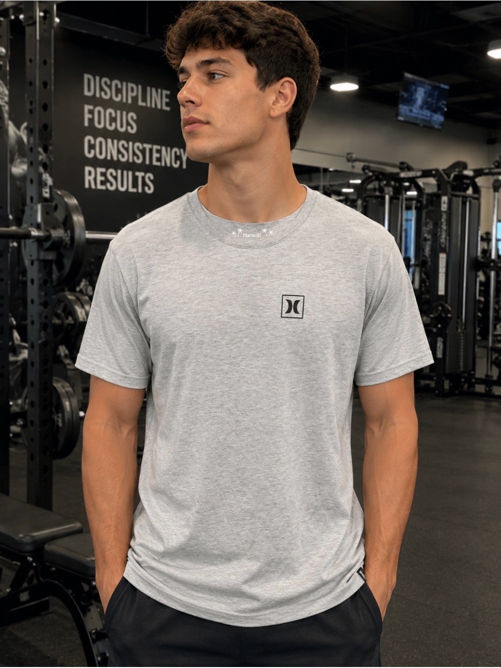 Hurley Light Gray Logo Crew Tee